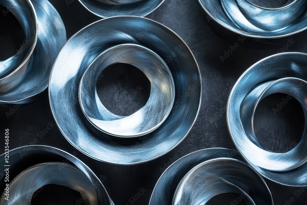 Poster curved metal forms arranged in a mesmerizing spiral pattern, showcasing artistry and craftsmanship i