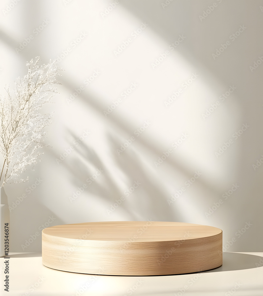 Aufkleber white modern wood podium 3d background with empty product display stage minimal showcase platform mo