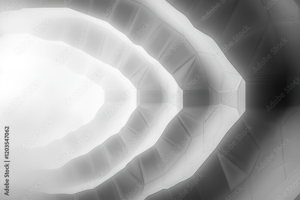 Poster abstract exploration of light and shadow in a geometric tunnel design creating a sense of depth and 