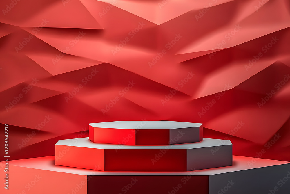 Aufkleber red podium background product stage display on 3d geometric platform scene with sale presentation ba
