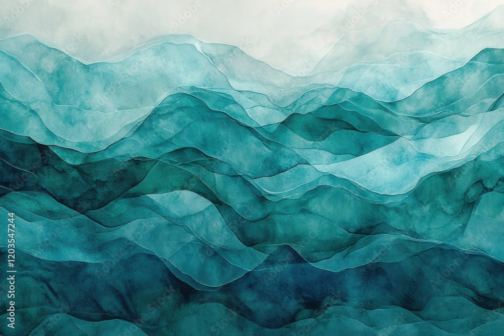 Poster waves of tranquil turquoise dance under soft clouds in a serene coastal landscape, blending calmness