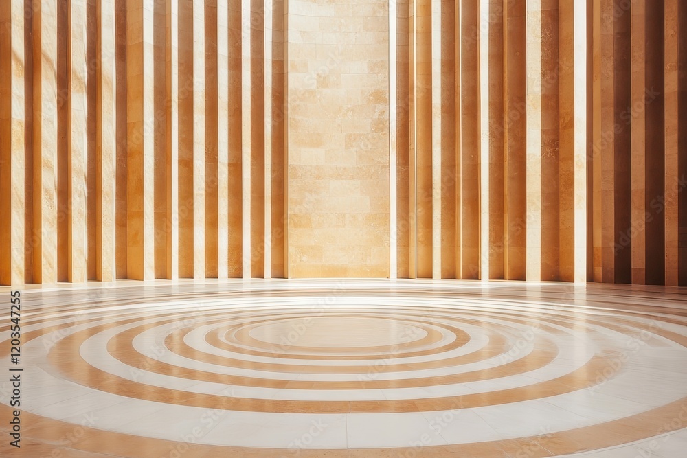 Poster elegant concentric circles in a serene, minimalist space illuminated by soft natural light. generati