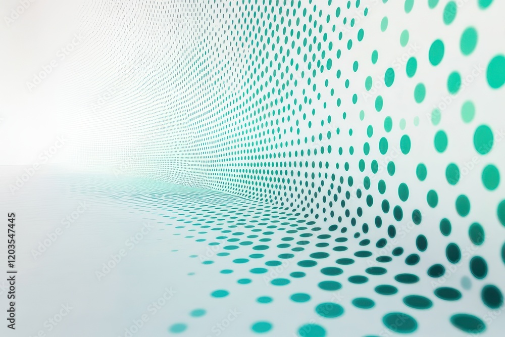 Poster artistic representation of flowing pattern with turquoise dots in a soft gradient background at a se