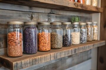 Elegant pantry organization with reclaimed wood and glass storage rustic home kitchen inspiring design cozy atmosphere detailed view of shelving