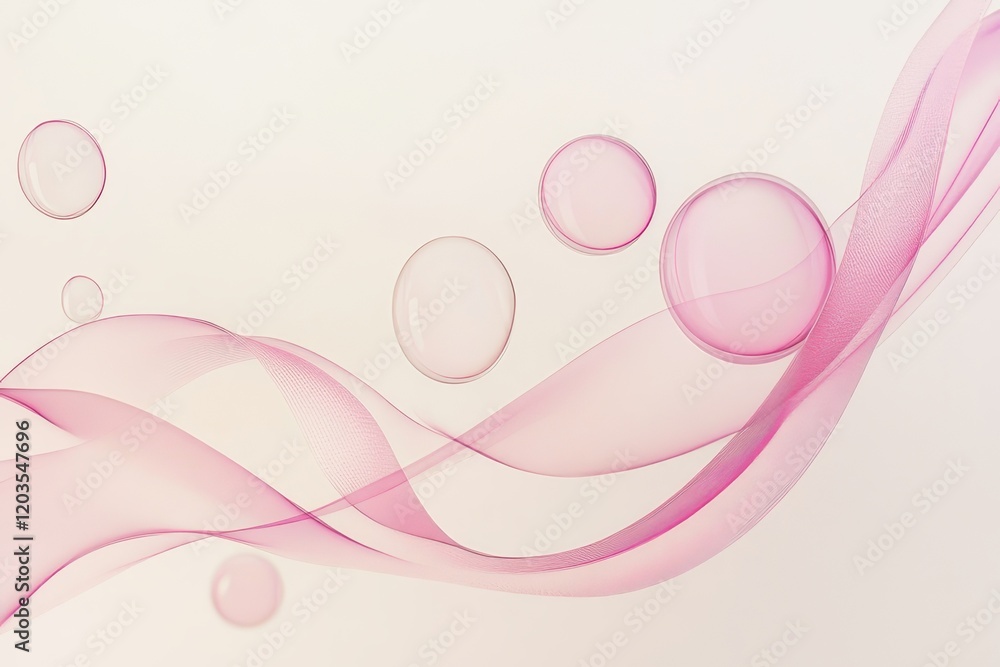 Poster delicate soft pink waves and floating bubbles create a serene atmosphere in a light and airy setting