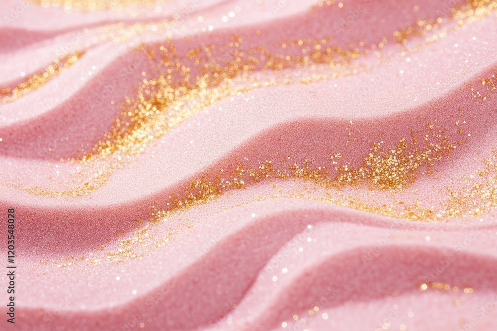 Aufkleber waves of shimmering pink sand adorned with golden flecks sparkling under soft lighting in a serene a
