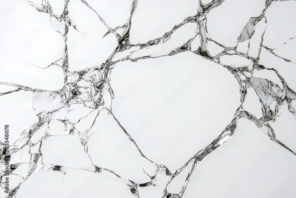 Poster Intricate patterns of cracked glass creating a delicate interplay between light and shadow in a serene setting. Generative AI
