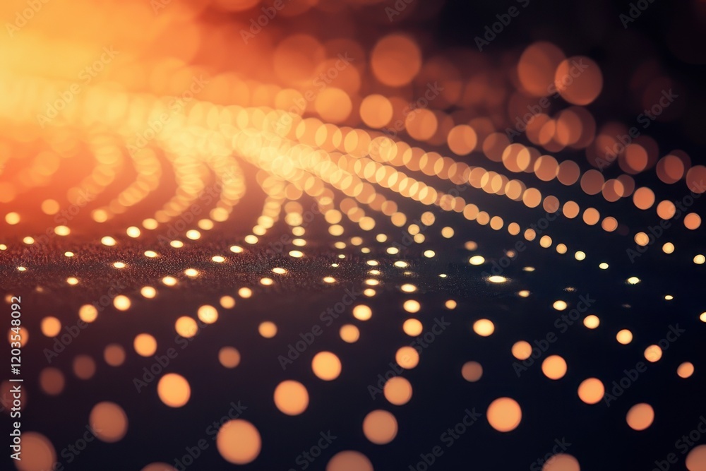 Poster rhythmic patterns of light in warm tones illuminating a textured surface at dusk. generative ai
