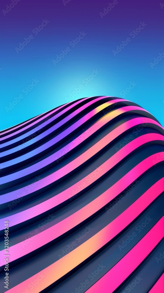 Poster 3d render of an abstract background with wavy lines and waves in a blue-purple gradient