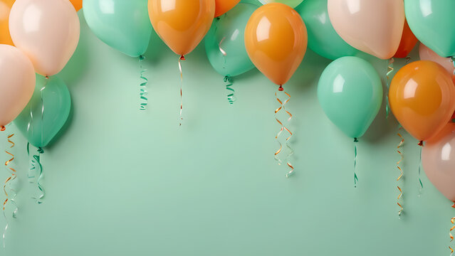 Colorful balloons adorn a refreshing backdrop for a festive celebration atmosphere - Powered by Adobe