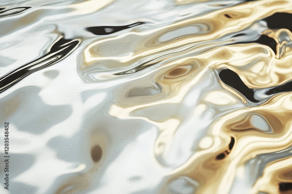 Poster reflective patterns of shimmering silver and gold waves capture the essence of movement in tranquil 