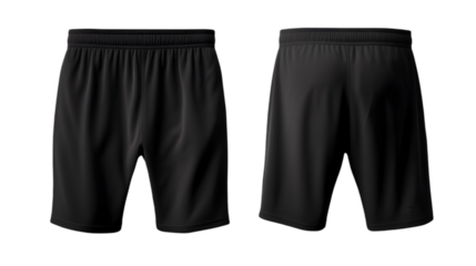 "Black Athletic Shorts Front and Back View Isolated on White Background"

