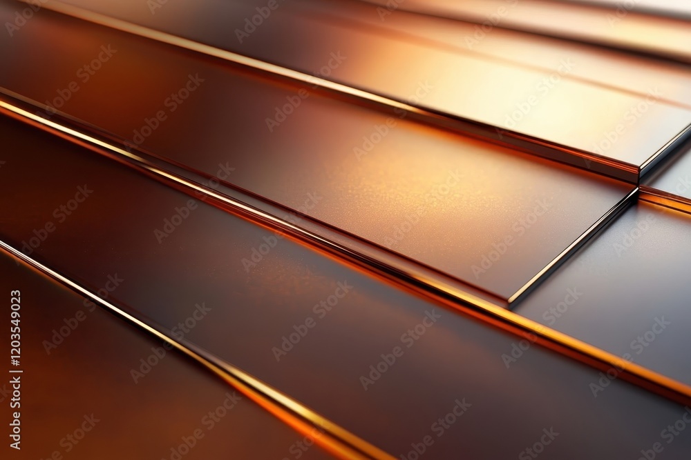 Poster Warm glimmers dance across polished metal sheets reflecting soft light in an artistic display of texture and warmth. Generative AI