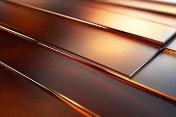 Warm glimmers dance across polished metal sheets reflecting soft light in an artistic display of texture and warmth. Generative AI