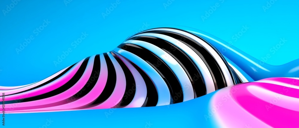 Poster 3d render of an abstract background with wavy lines and waves in a blue-purple gradient