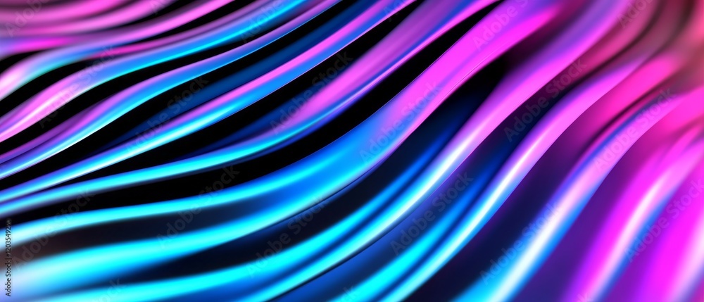 Poster 3d render of an abstract background with wavy lines and waves in a blue-purple gradient