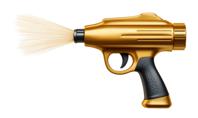 Gold fiber gun firing, studio shot, abstract background, design element