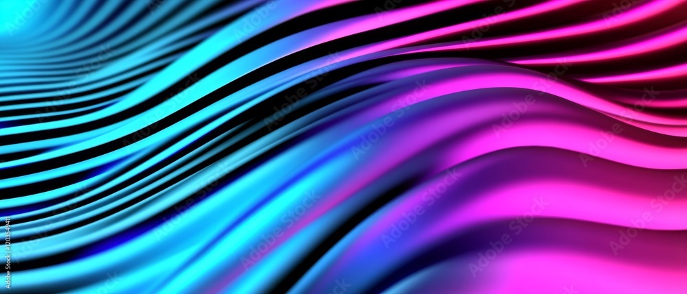 Poster 3d render of an abstract background with wavy lines and waves in a blue-purple gradient
