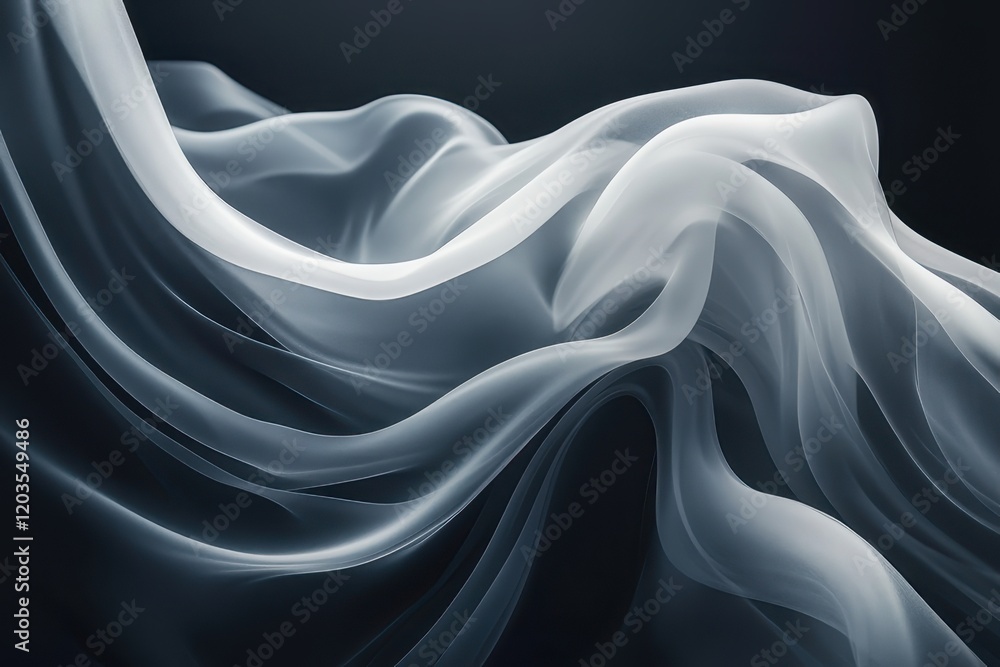 Poster ethereal fabric flows gracefully in soft light, creating a serene atmosphere of tranquility and move