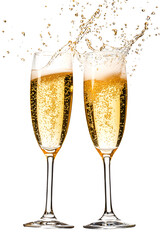 celebration toast with champagne isolated on white