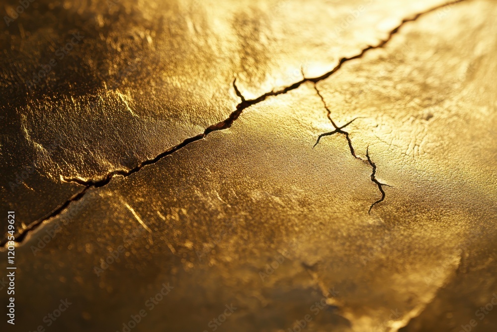 Poster intricate details of a golden surface showcasing cracks and textures in a captivating interplay of l