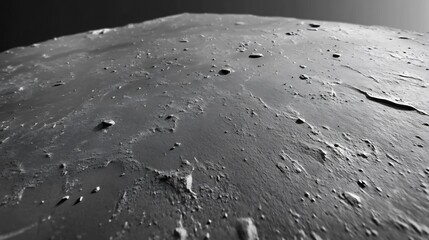 Stark lunar surface subtly illuminated reveals textured craters and valleys. AI Generated
