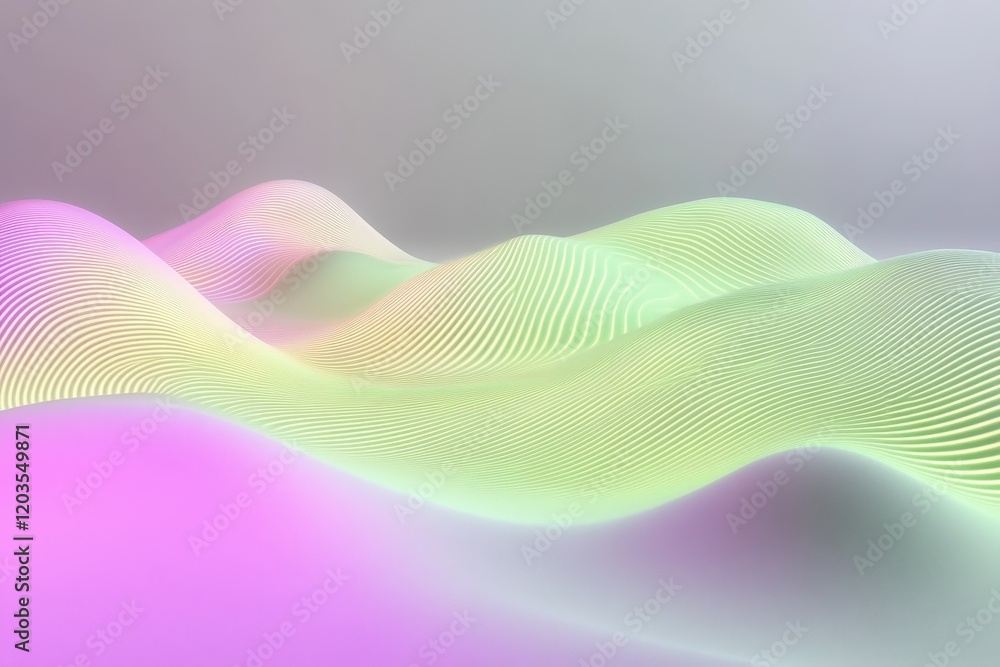 Poster vibrant waves of color flow harmoniously in an abstract landscape reminiscent of a digital dreamscap