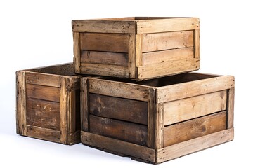 Two rustic wooden crates against a white background