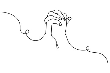Praying hand continuous one line drawing with outline vector illustration