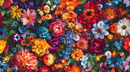 Vibrant Colorful Flowers Blooming Together In A Lush Bouquet