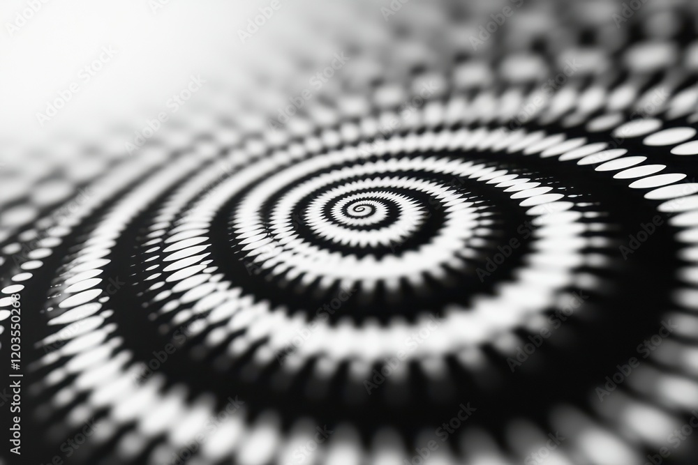 Poster intricate spiral pattern created with contrasting black and white dots mesmerizing the viewer's gaze