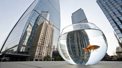 Architectural Photography: Modern Building Reflected in a Spherical Fishbowl