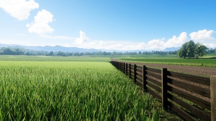 Serene Green Field with Wooden Fence