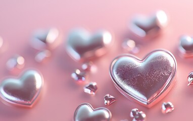 Obraz premium Silver hearts softly glowing on a gradient pink background