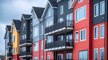 Modern Colorful Townhouses Exterior Facade Row of Buildings