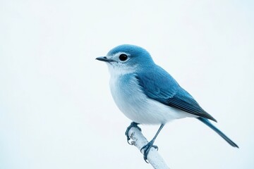 A small blue bird perches on a branch.