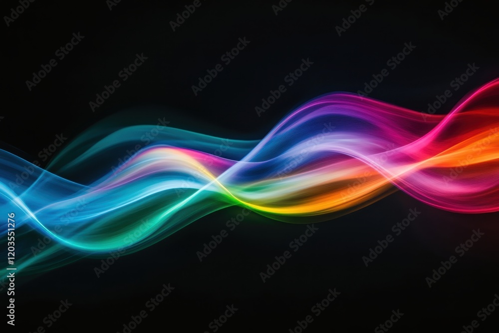 Poster Vibrant waves of color dance across a dark background, creating a mesmerizing display of light and motion. Generative AI