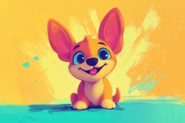 Fototapeta premium Cute corgi pup with bright eyes and playful expression set against a cheerful yellow background. Generative AI