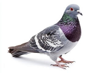 Naklejka premium Close-up of a pigeon against a white background.