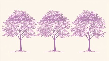 Obraz premium Three Lilac Trees Pastel Watercolor Style Illustration