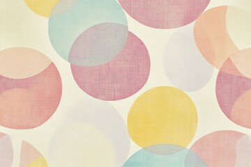 Vintage-inspired wallpaper with overlapping circles in soft pastel tones, radiating a playful 1960s charm with a textured finish