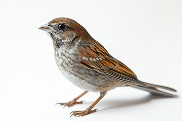 A small brown bird against a white background.