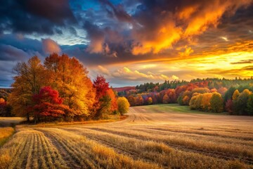 Fototapeta premium Autumn Field at Dusk - Low Light Landscape Photography