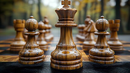 Fototapeta premium Beautifully Crafted Wooden Chess Set