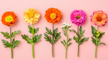Fototapeta premium Vibrant Flower Arrangement- Colorful Blooms on Pink Background
