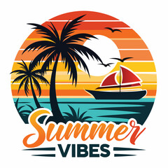 Fototapeta premium SUMMER VIBES TSHIRT DESIGN, SUMMER SURFING TSHIRT DESIGN