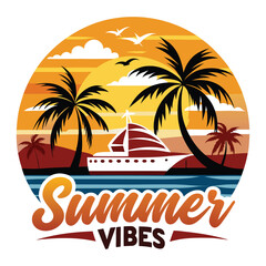 Fototapeta premium SUMMER VIBES TSHIRT DESIGN, SUMMER SURFING TSHIRT DESIGN