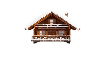"Cozy Wooden Cabin Covered with Snow Isolated on White Background – Perfect for Winter, Travel, and Holiday Themes"

