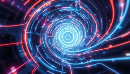 Obraz premium Abstract swirling neon light tunnel digital art