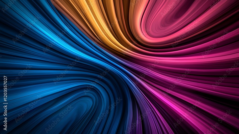 Poster the image contains an abstract design of swirling, colorful lines. the colors gradually transition f